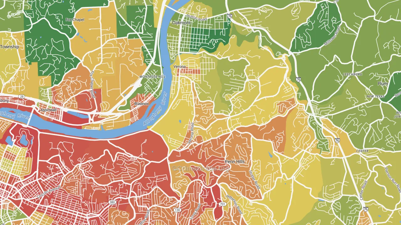Verona, PA Map of Robbery Rates