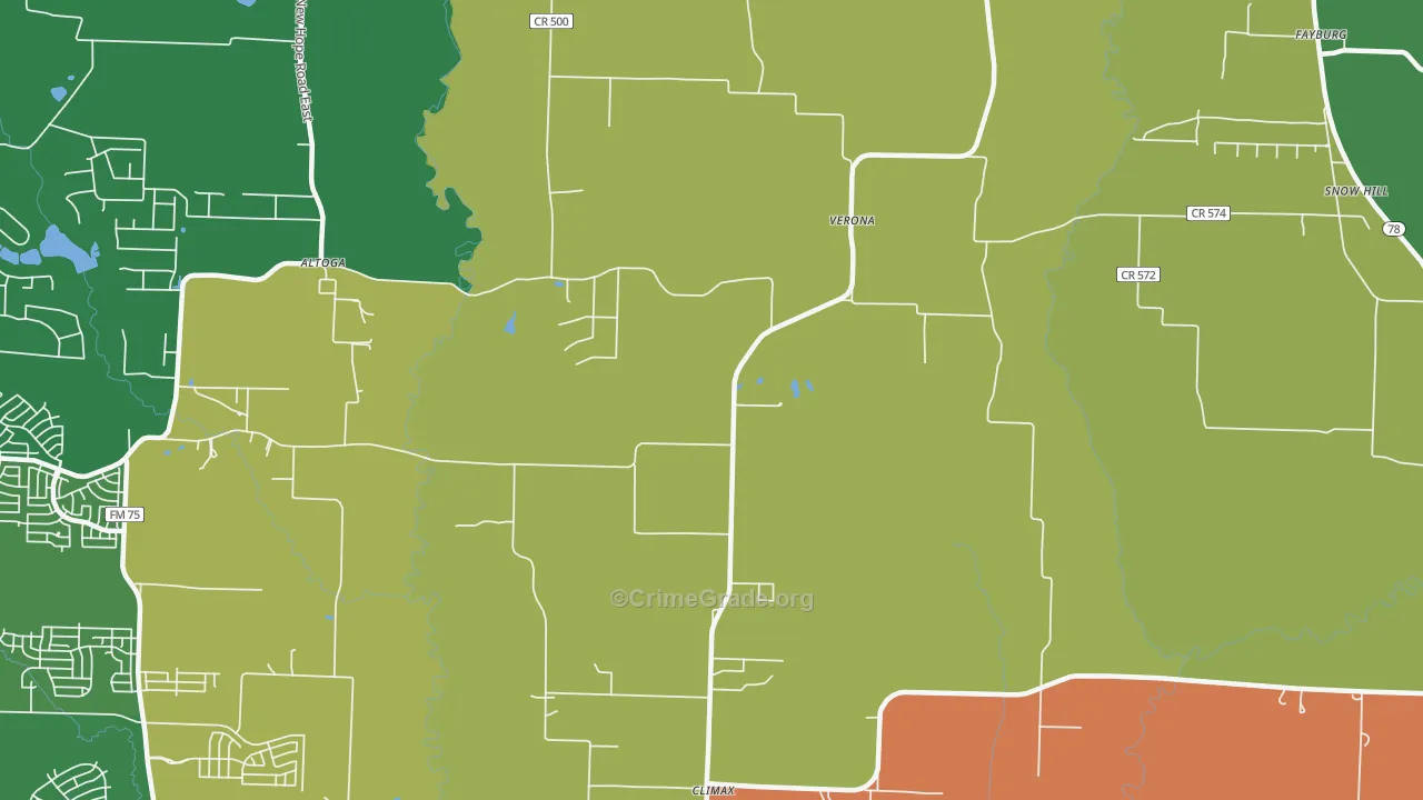Verona, TX Map of Robbery Rates