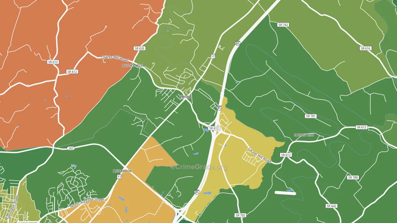 Verona, VA Map of Robbery Rates