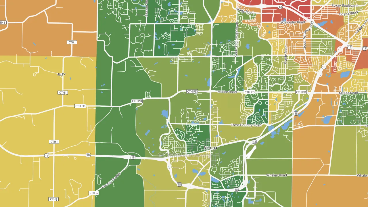 Verona, WI Map of Robbery Rates