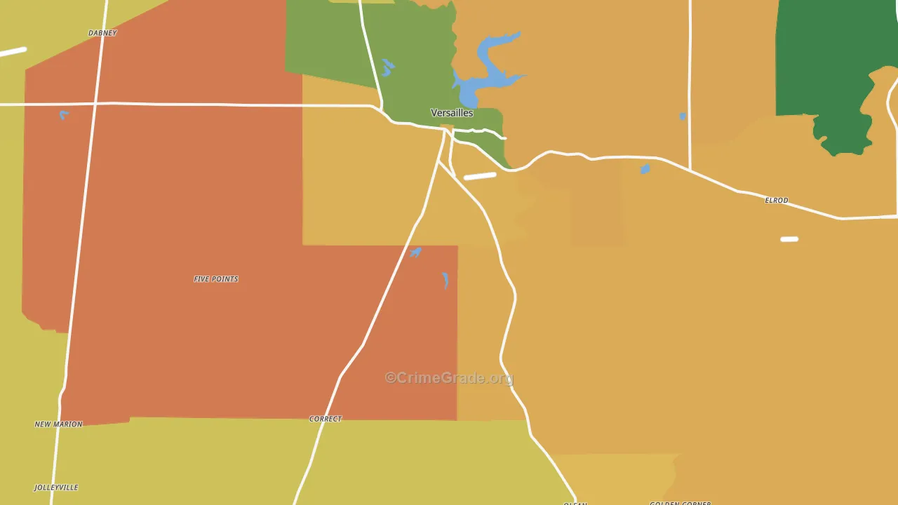 Versailles, IN Map of Robbery Rates