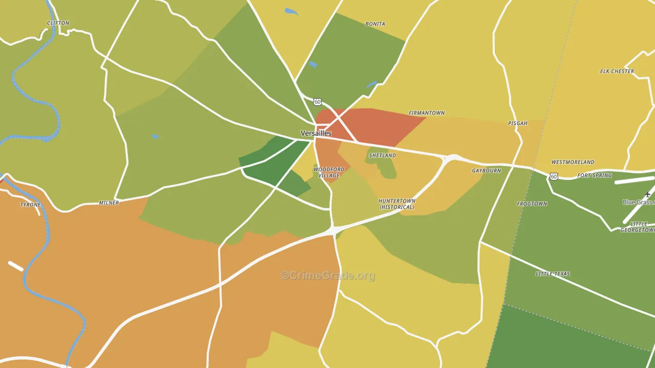 Versailles, KY Map of Robbery Rates