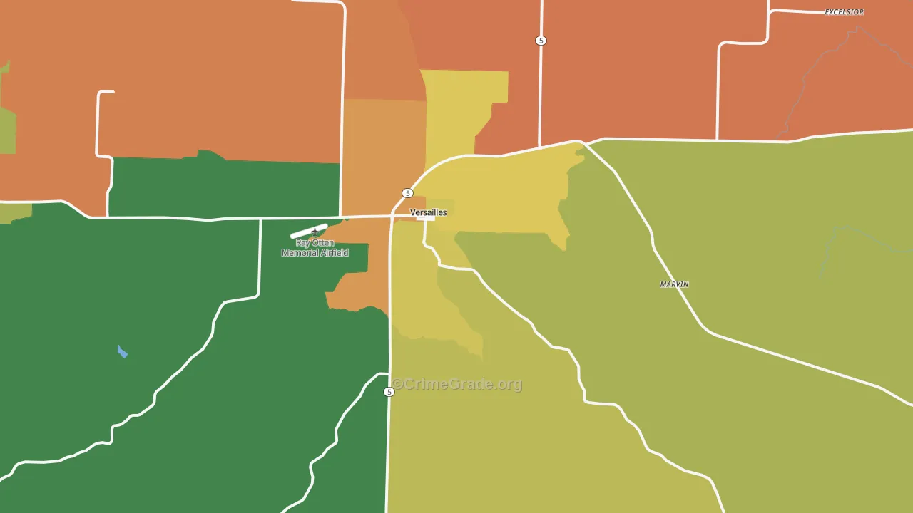 Versailles, MO Map of Robbery Rates