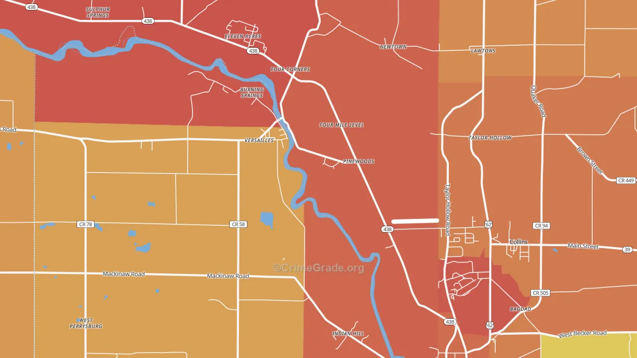 Versailles, NY Map of Robbery Rates