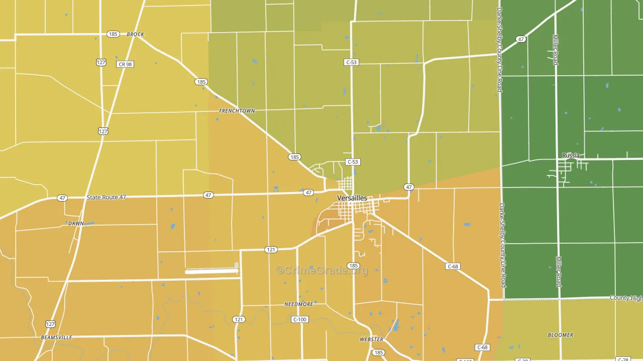 Versailles, OH Map of Robbery Rates