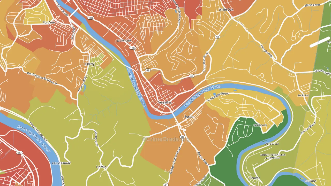 Versailles, PA Map of Robbery Rates
