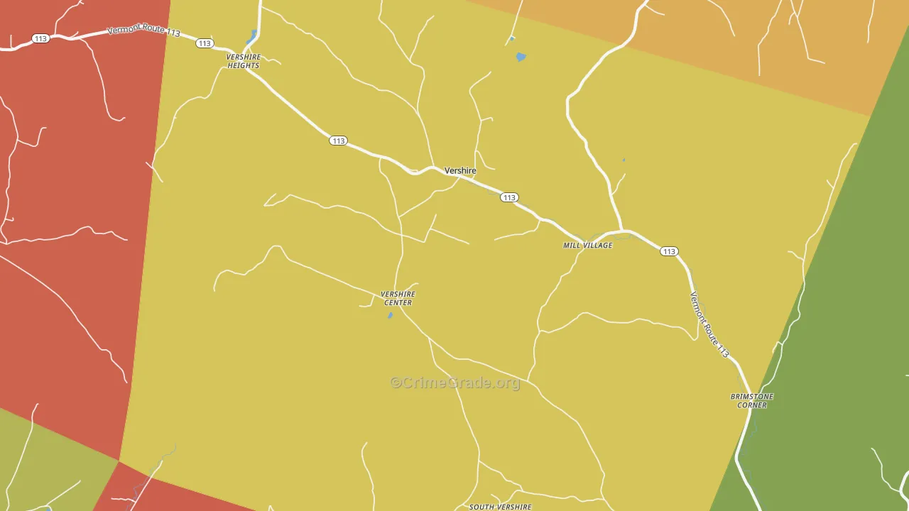 Vershire, VT Map of Robbery Rates