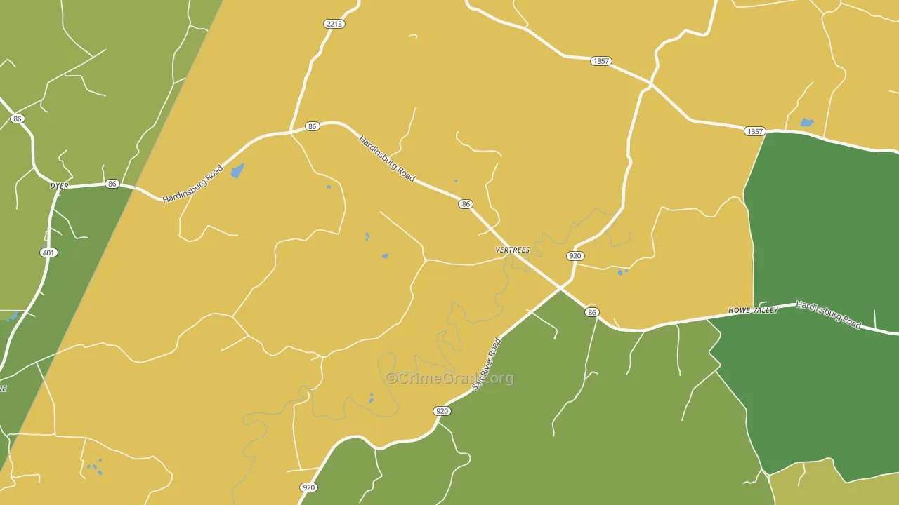 Vertrees, KY Map of Robbery Rates