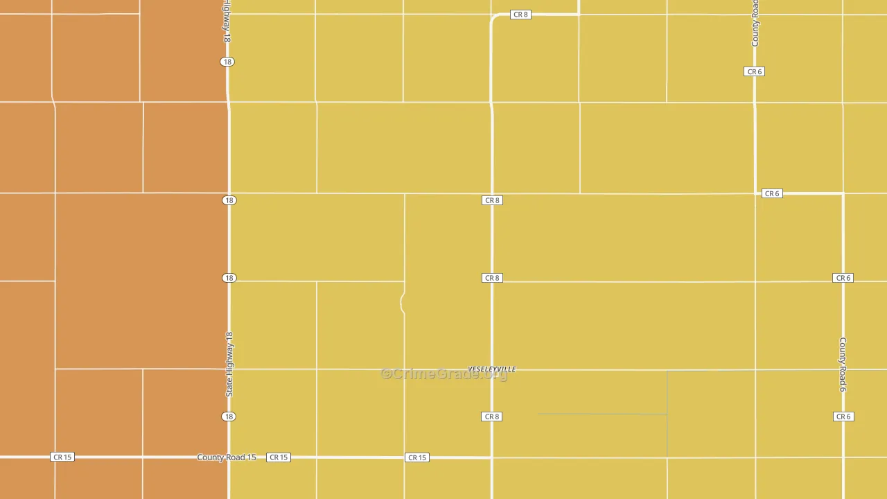 Veseleyville, ND Map of Robbery Rates