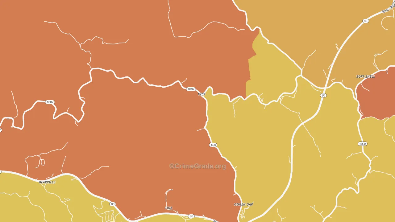 Vest, KY Map of Robbery Rates