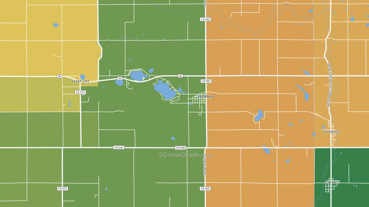 Vestaburg, MI Map of Robbery Rates