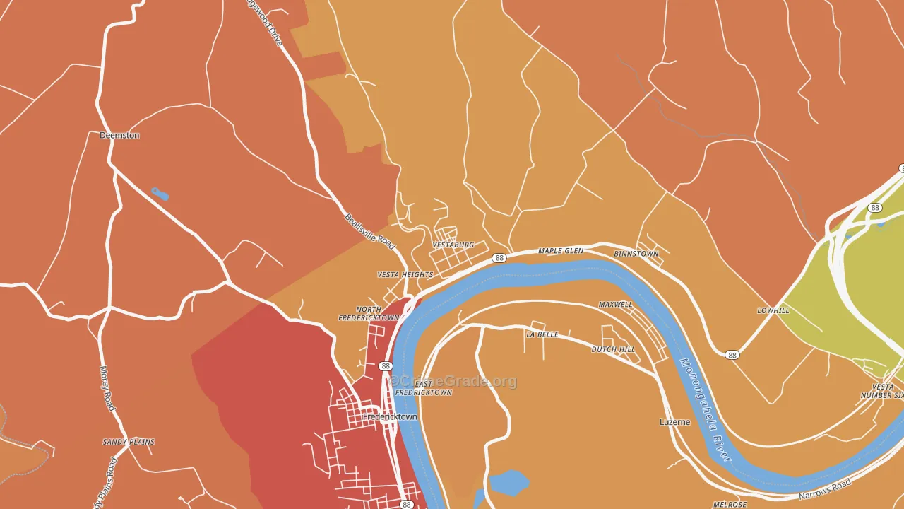 Vestaburg, PA Map of Robbery Rates