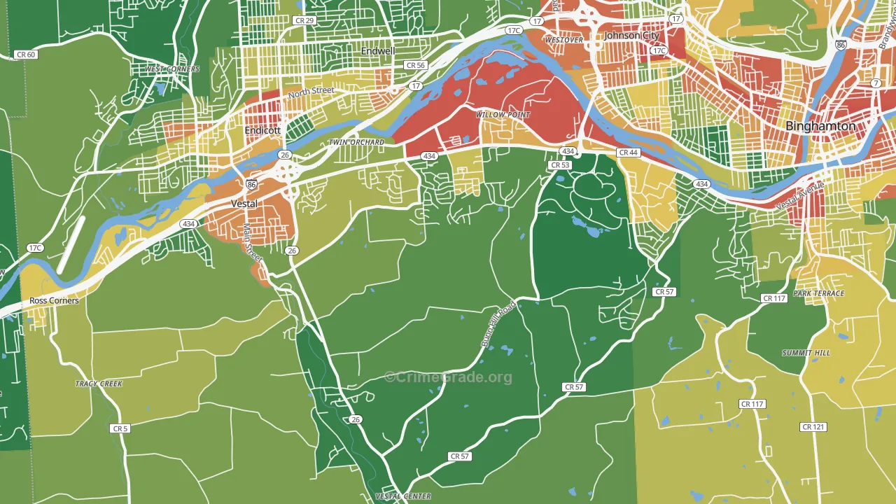Vestal, NY Map of Robbery Rates