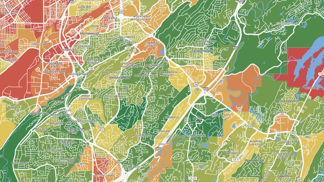 Vestavia Hills, AL Map of Robbery Rates