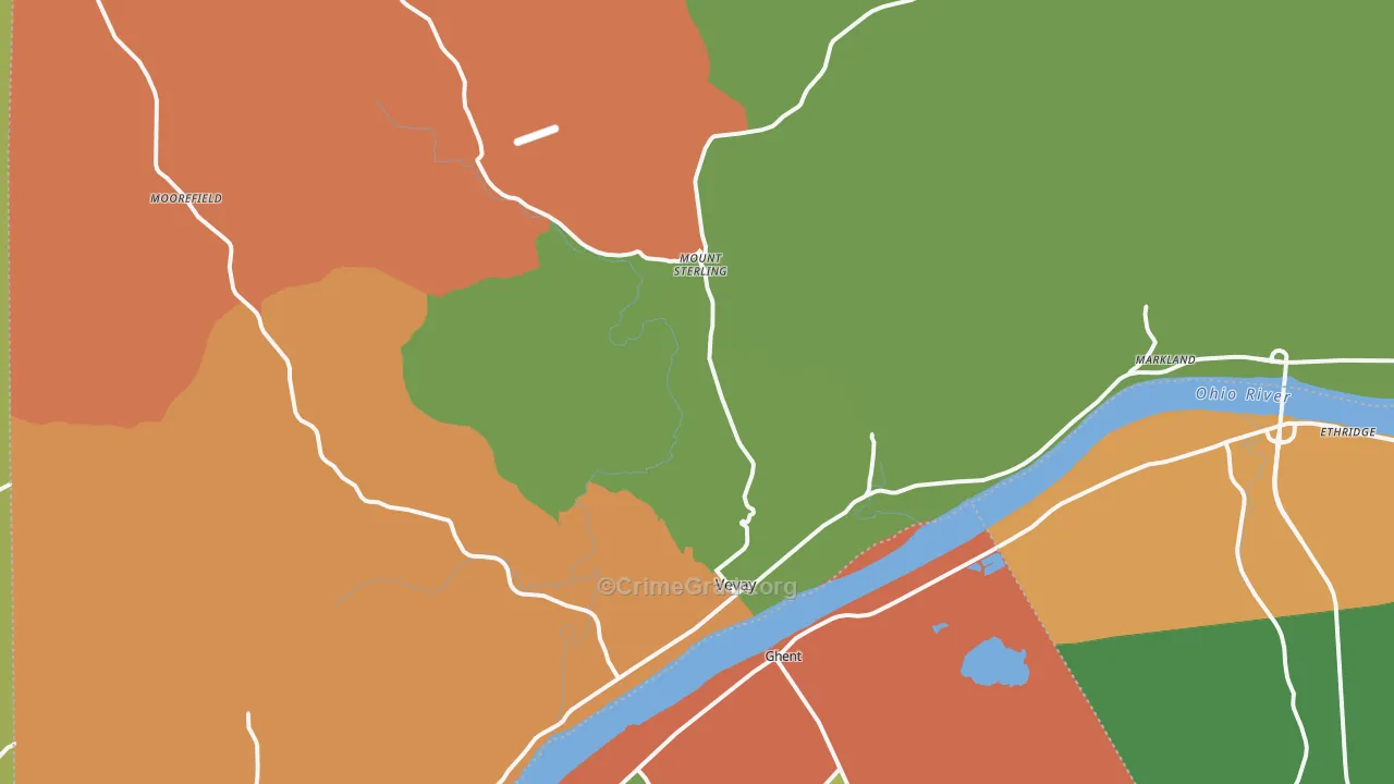 Vevay, IN Map of Robbery Rates