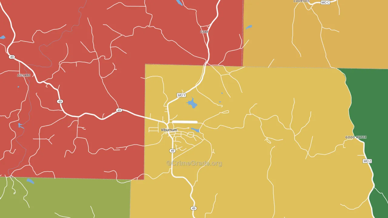 Viburnum, MO Map of Robbery Rates