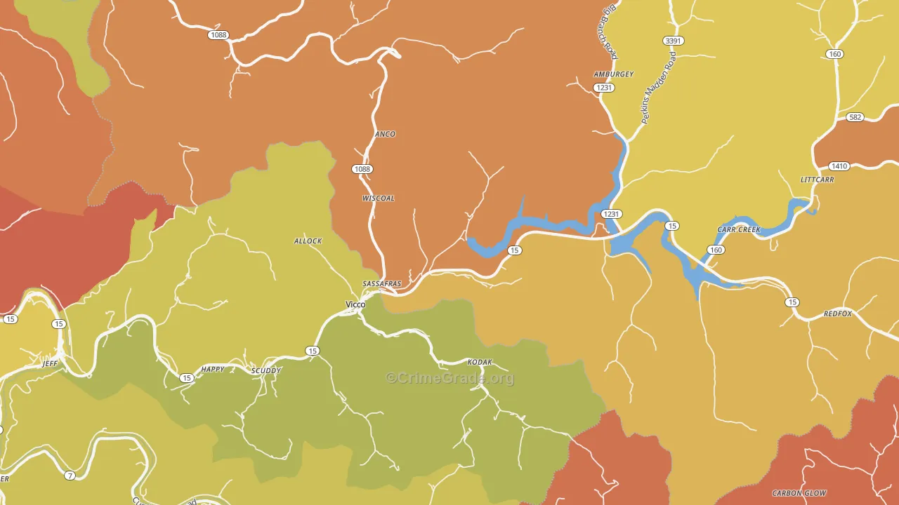 Vicco, KY Map of Robbery Rates