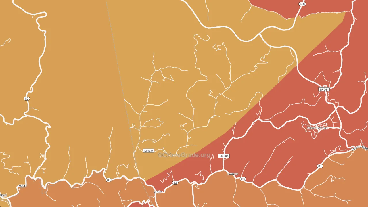 Vicey, VA Map of Robbery Rates