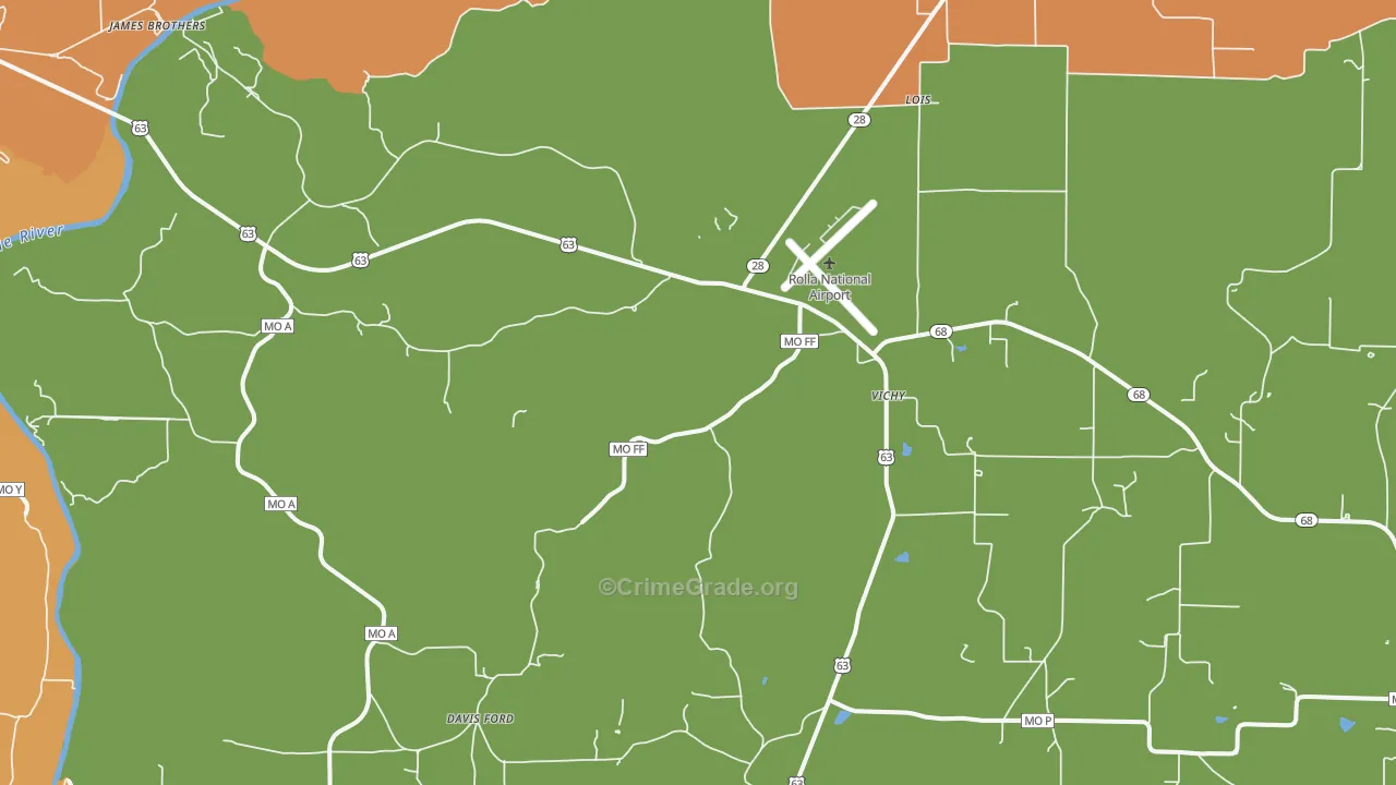 Vichy, MO Map of Robbery Rates