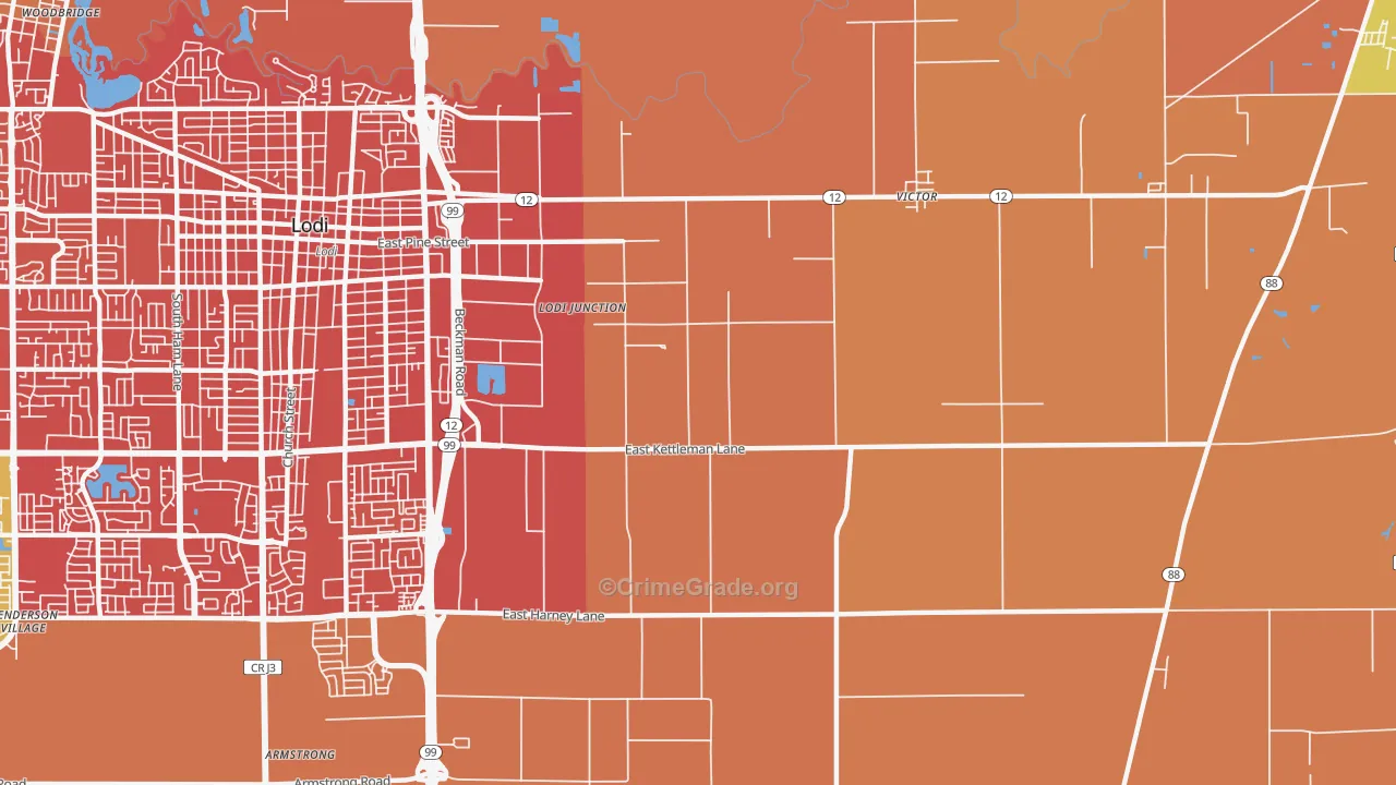 Victor, CA Map of Robbery Rates