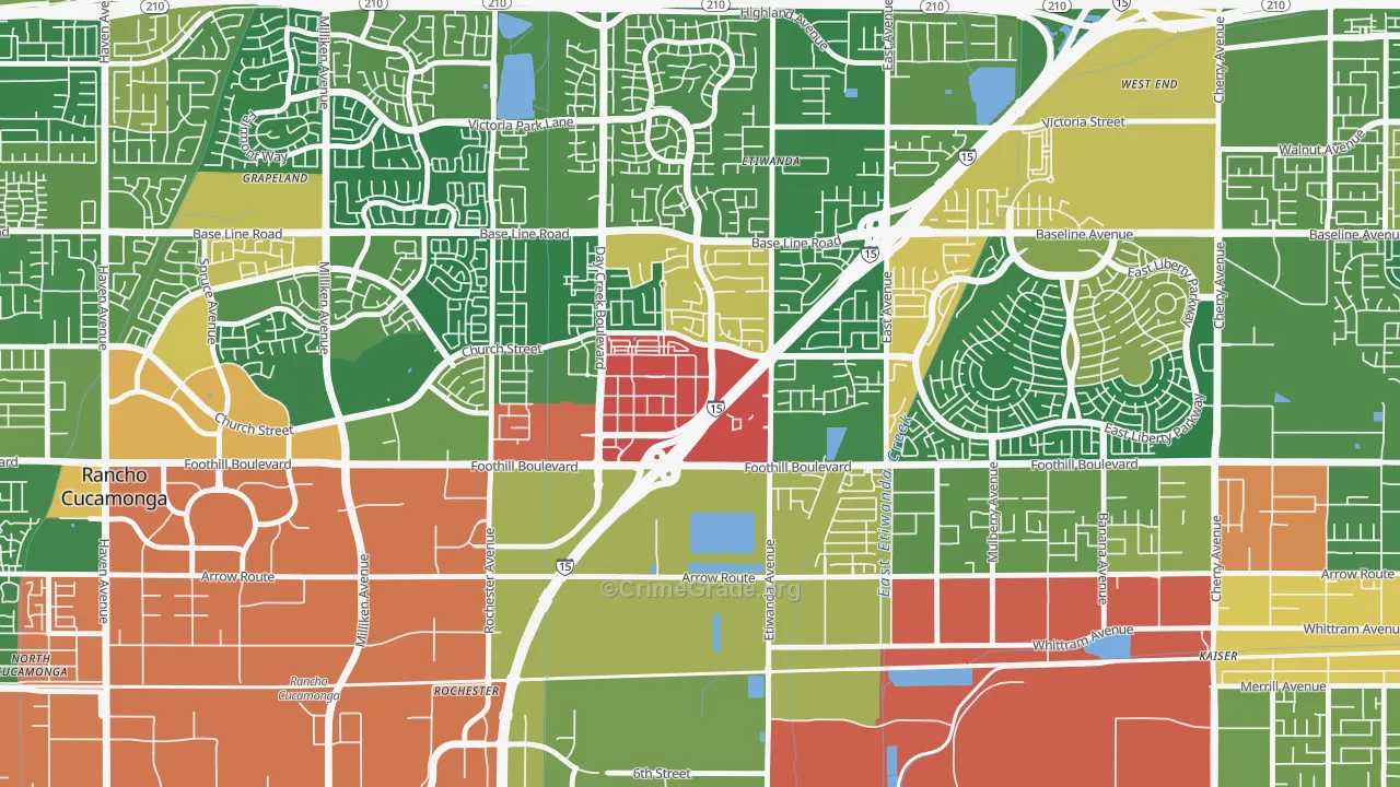 Victoria Gardens, Rancho Cucamonga, CA Map of Robbery Rates