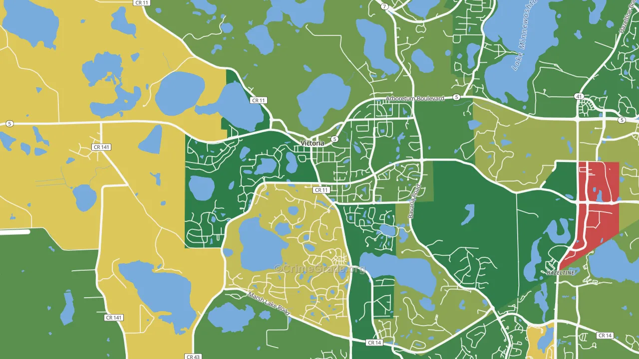 Victoria, MN Map of Robbery Rates