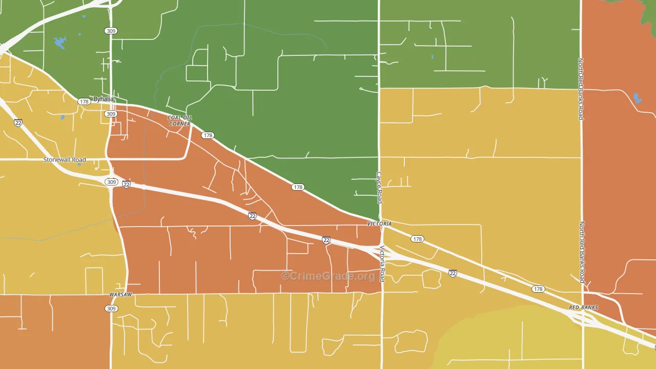 Victoria, MS Map of Robbery Rates