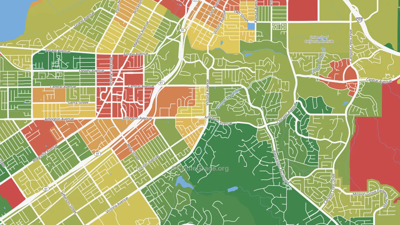Victoria, Riverside, CA Map of Robbery Rates