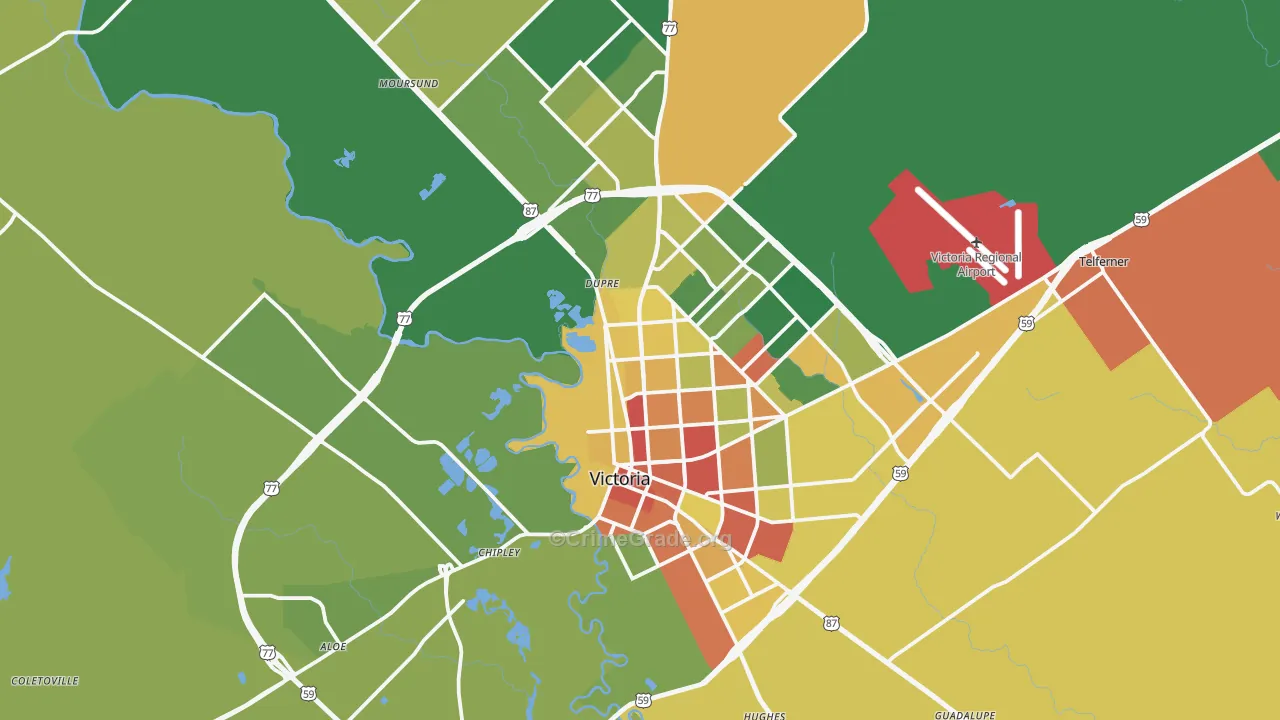 Victoria, TX Map of Robbery Rates