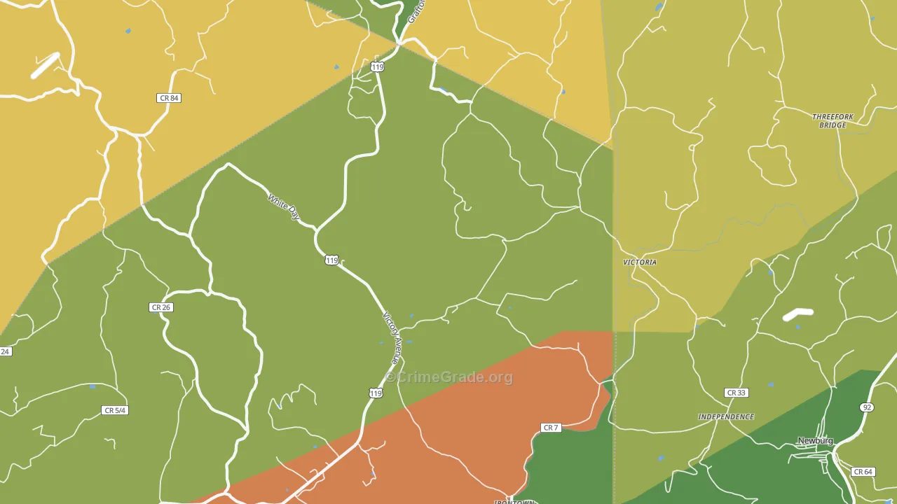 Victoria, WV Map of Robbery Rates