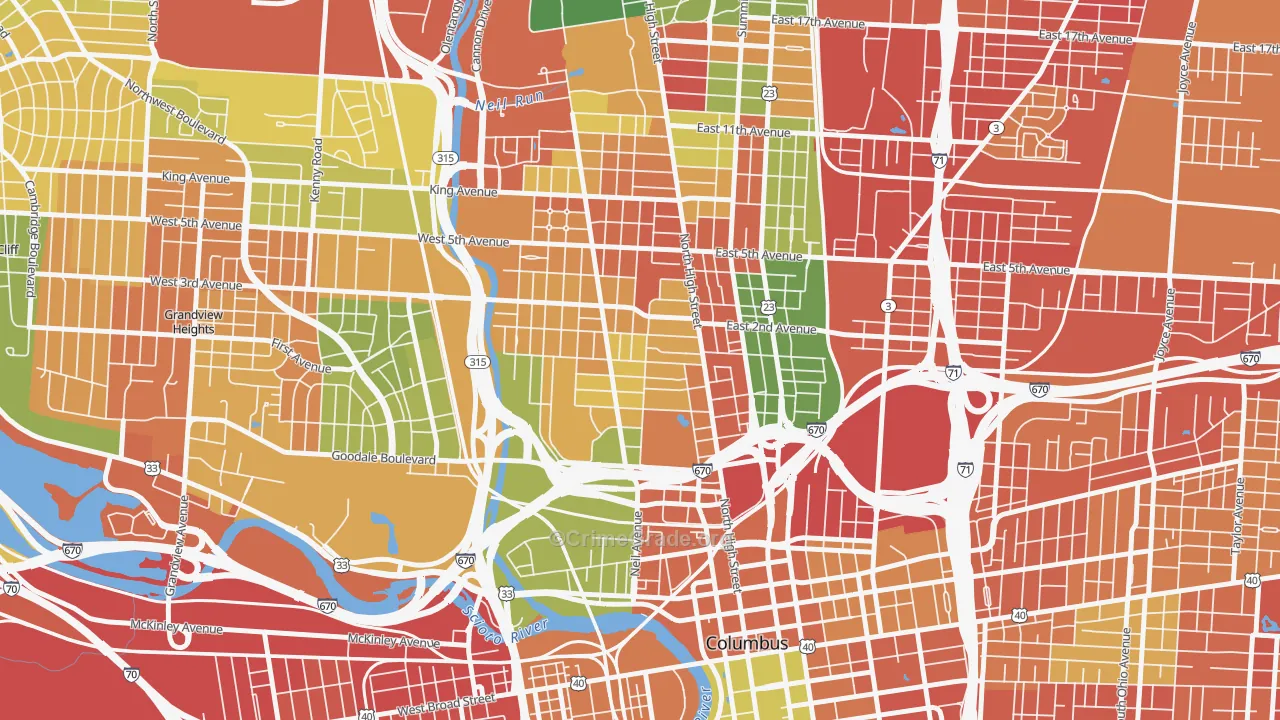 Victorian Village, Columbus, OH Map of Robbery Rates