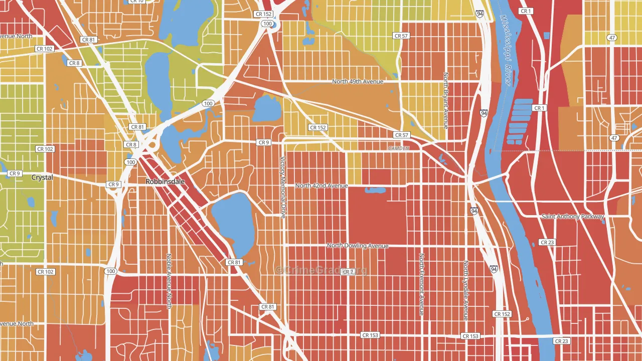 Victory, Minneapolis, MN Map of Robbery Rates