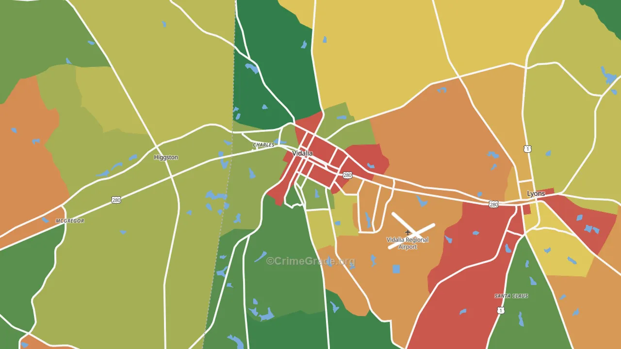 Vidalia, GA Map of Robbery Rates