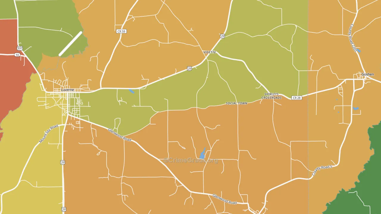 Vidette, AL Map of Robbery Rates