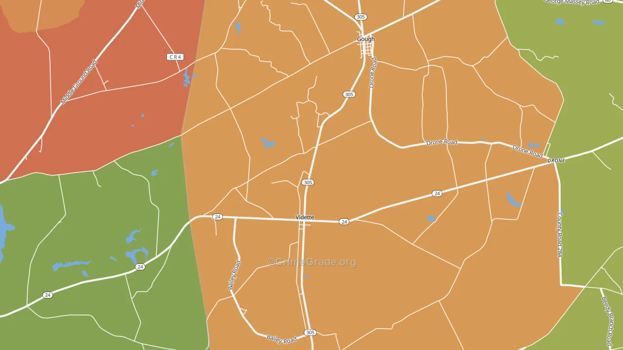 Vidette, GA Map of Robbery Rates