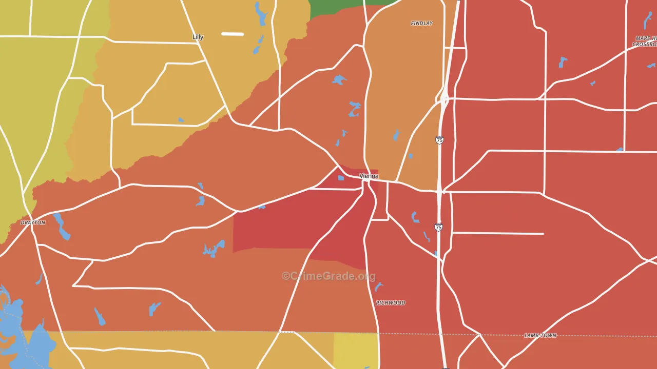 Vienna, GA Map of Robbery Rates