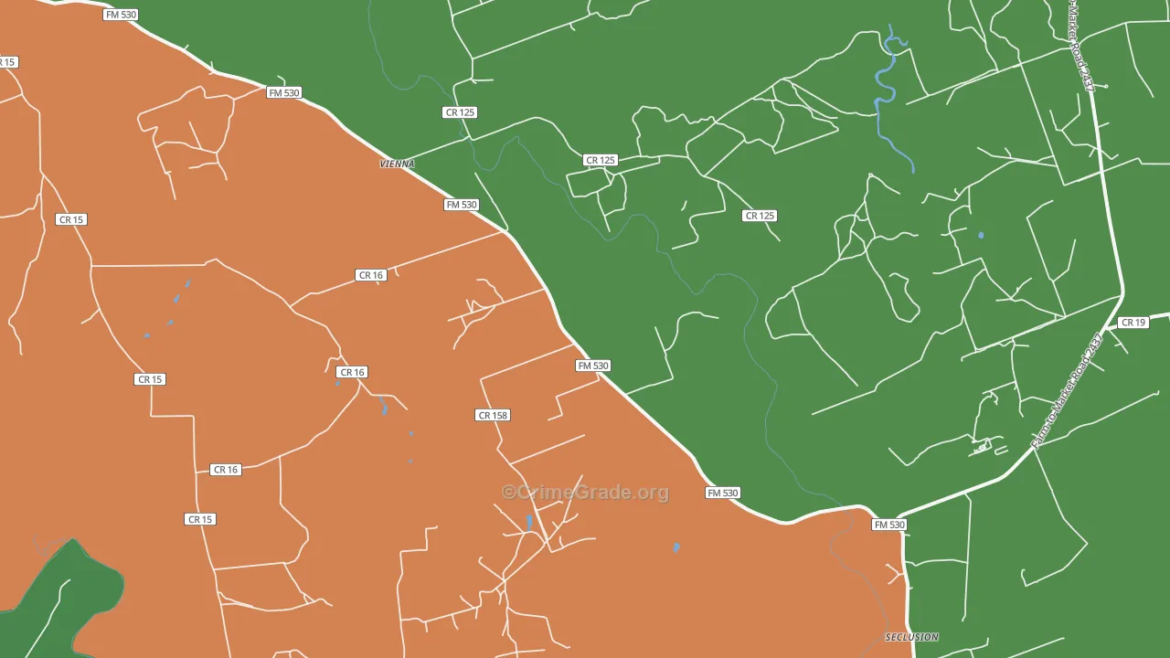 Vienna, TX Map of Robbery Rates