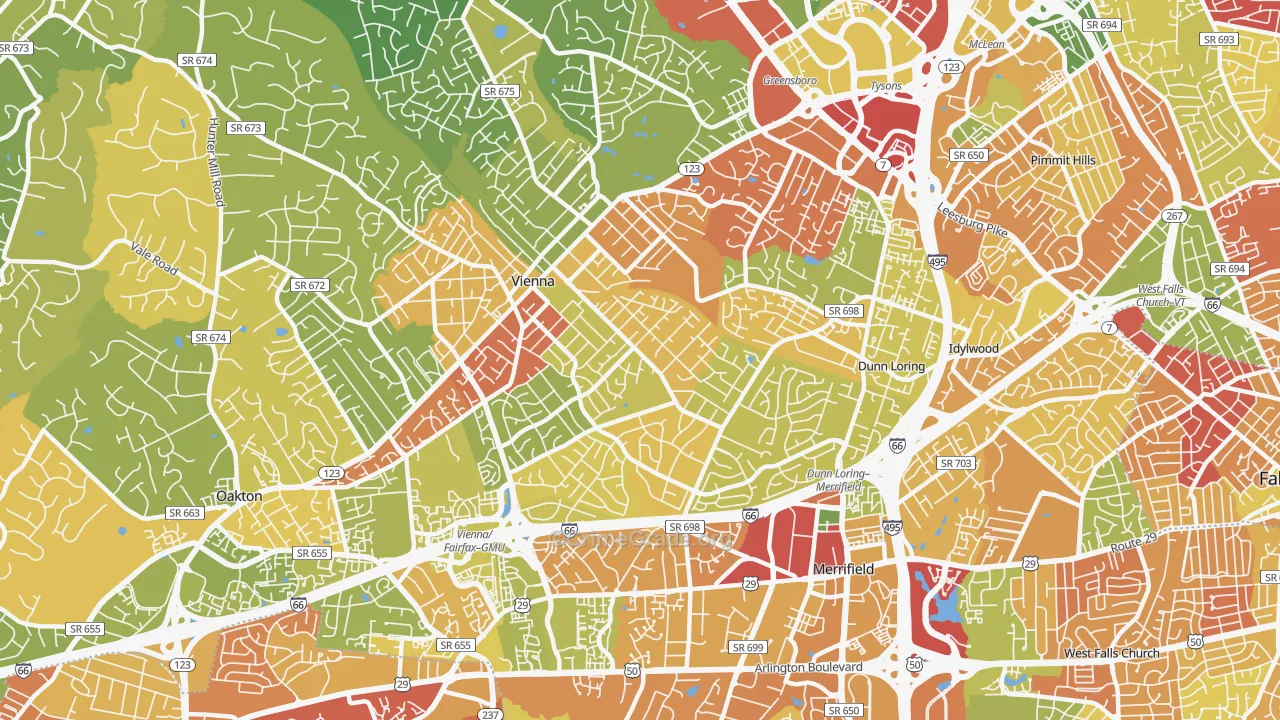 Vienna, VA Map of Robbery Rates