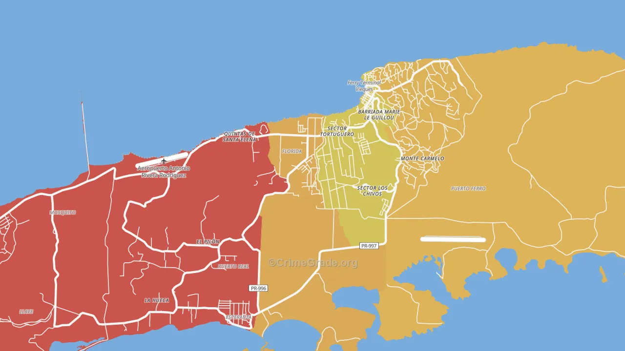 Vieques, PR Map of Robbery Rates