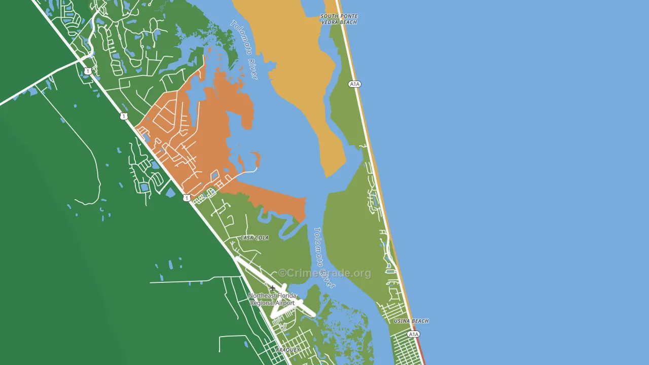 Vilano Beach, FL Map of Robbery Rates