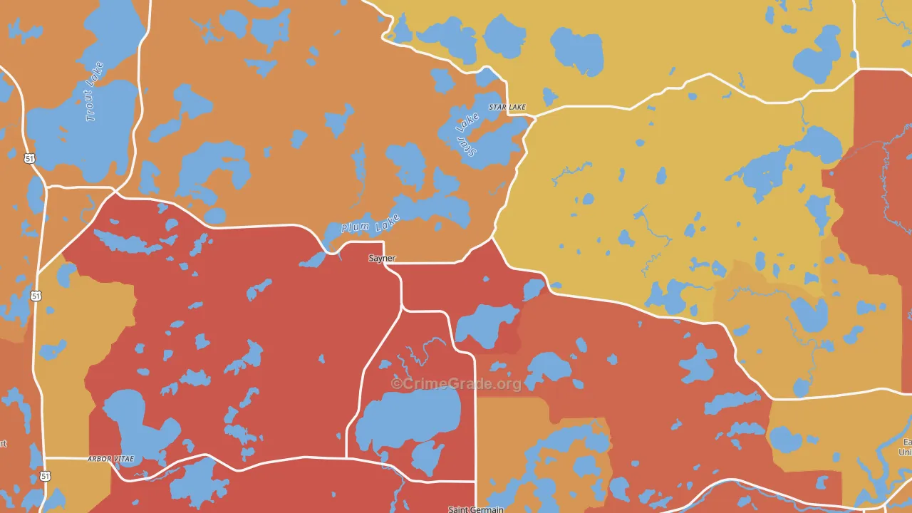 Vilas County, WI Map of Robbery Rates