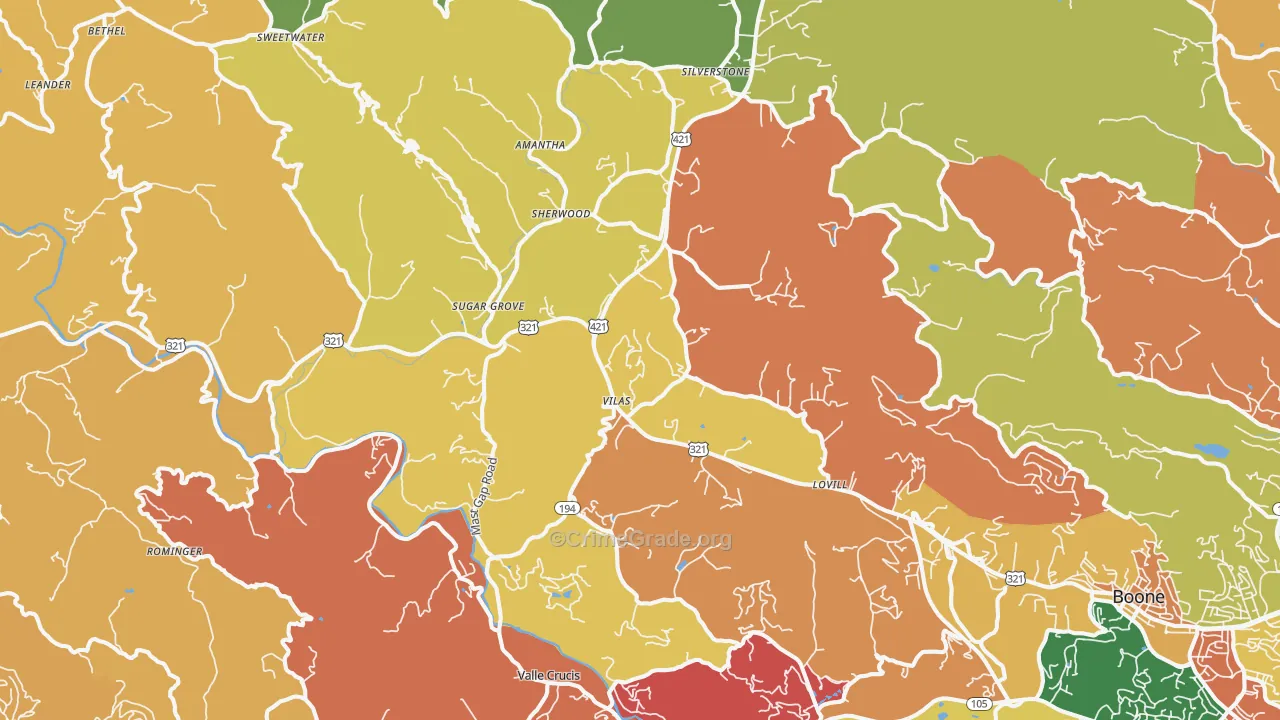 Vilas, NC Map of Robbery Rates