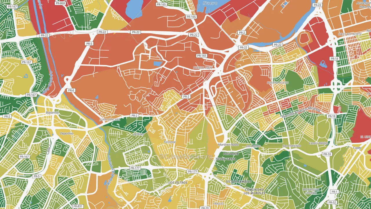 Villa Caparra, Guaynabo, PR Map of Robbery Rates