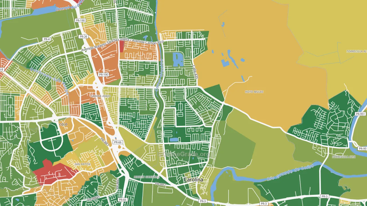 Villa Carolina, Carolina, PR Map of Robbery Rates