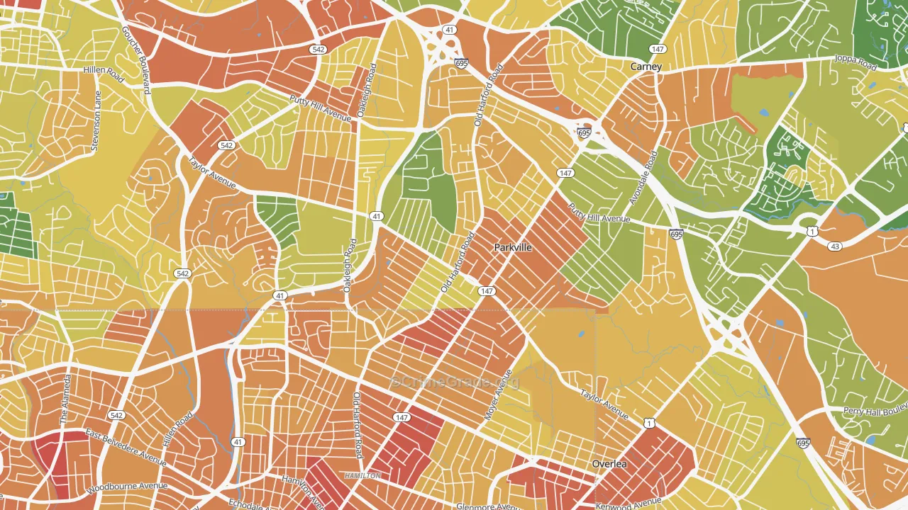 Villa Cresta, Parkville, MD Map of Robbery Rates