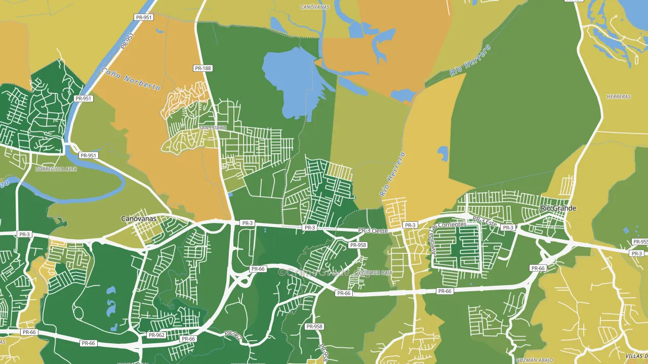 Villa de Loiza, Rio Grande, PR Map of Robbery Rates