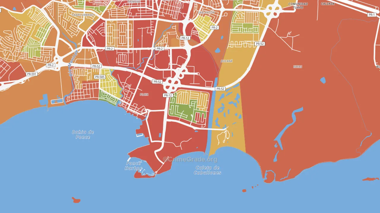 Villa del Carmen, Ponce, PR Map of Robbery Rates