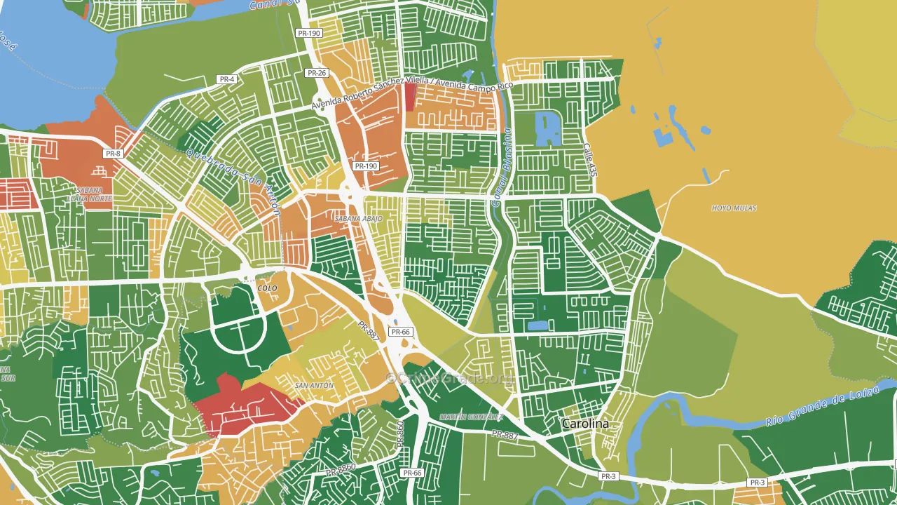 Villa Fontana, Carolina, PR Map of Robbery Rates