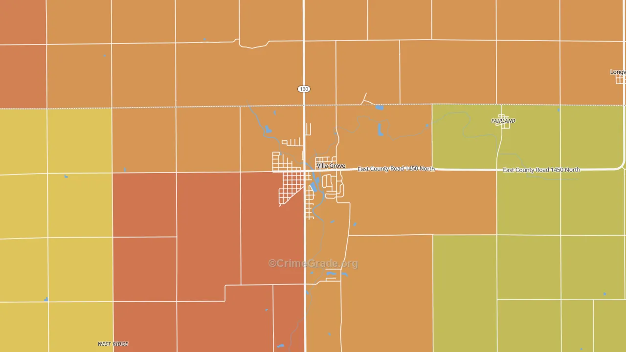 Villa Grove, IL Map of Robbery Rates