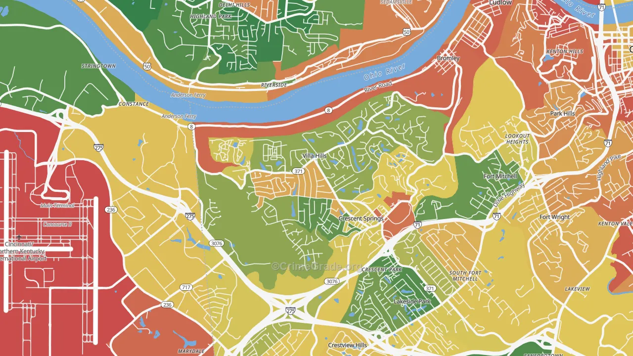 Villa Hills, KY Map of Robbery Rates